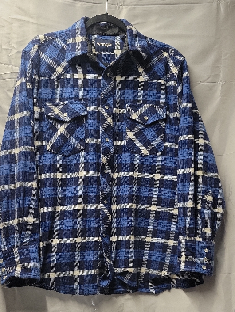 Wrangler Blue and White Plaid Button-Down Shirt